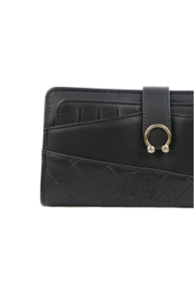 BILLETERA MUJER TEXTURA ESTAMPACIÓN FLORAL NEGRA