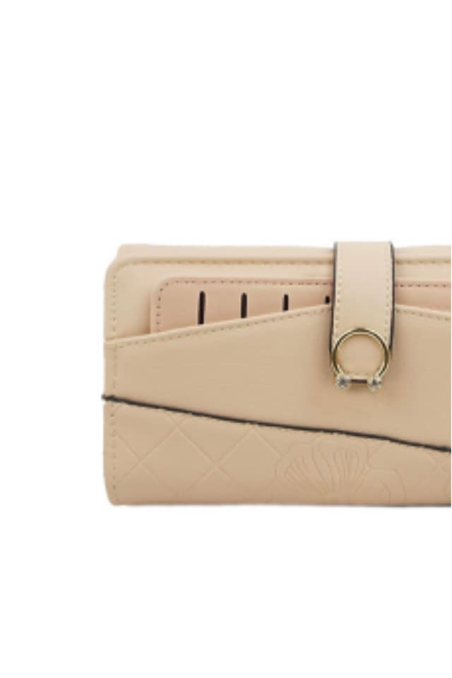 BILLETERA MUJER TEXTURA ESTAMPACIÓN FLORAL BEIG