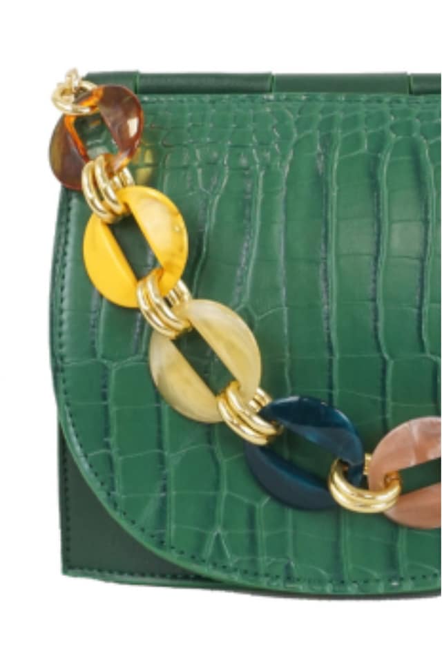Mujer – Bolso verde con asa multicolor