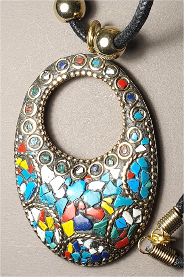 COLGANTE MUJER OVAL CIRCULO MULTICOLOR AZUL
