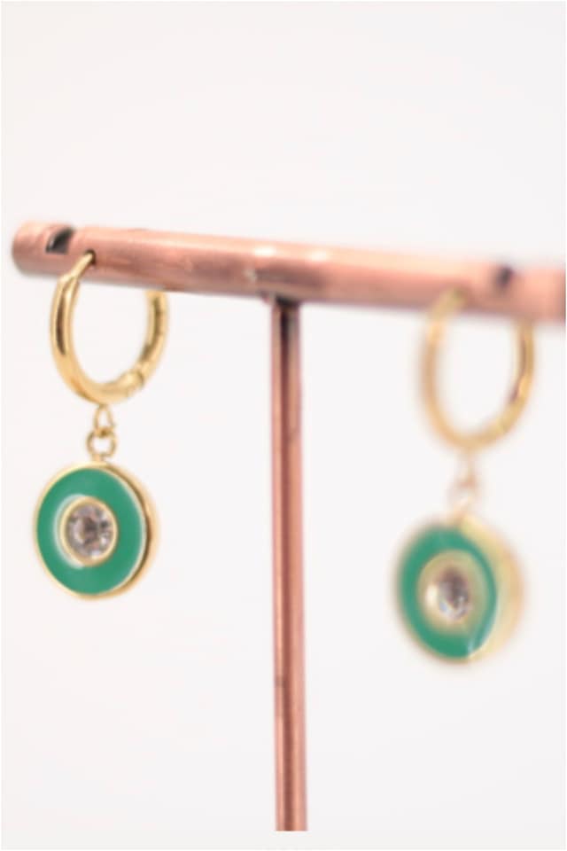 Pendientes acero dorado esmaltado verde