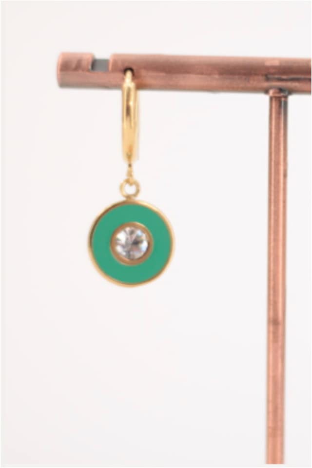 Pendientes acero dorado esmaltado verde