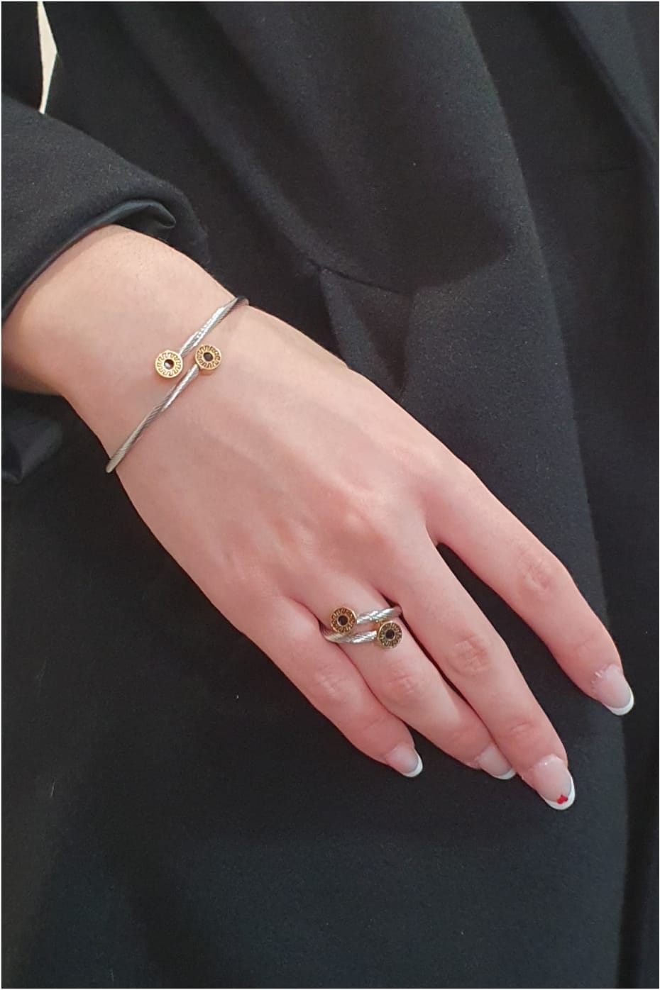 Conjunto mujer anillo pulsera de acero 3