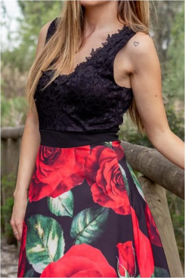 Vestido largo mujer estampado cuerpo encaje