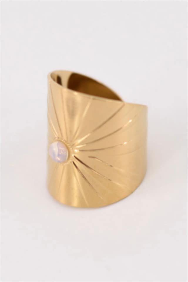 ANILLO MUJER ACERO DORADO PIEDRA AZUL