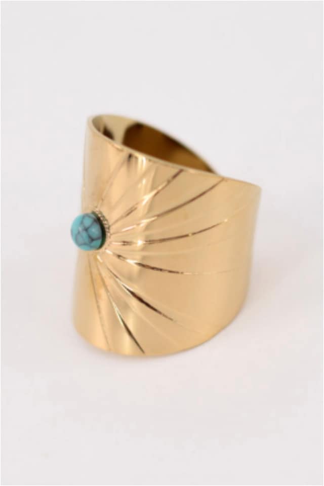 ANILLO ACERO DORADO GRUESO PIEDRA TURQUESA