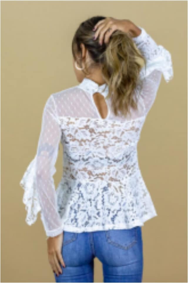 Blusa mujer con encaje y plumeti