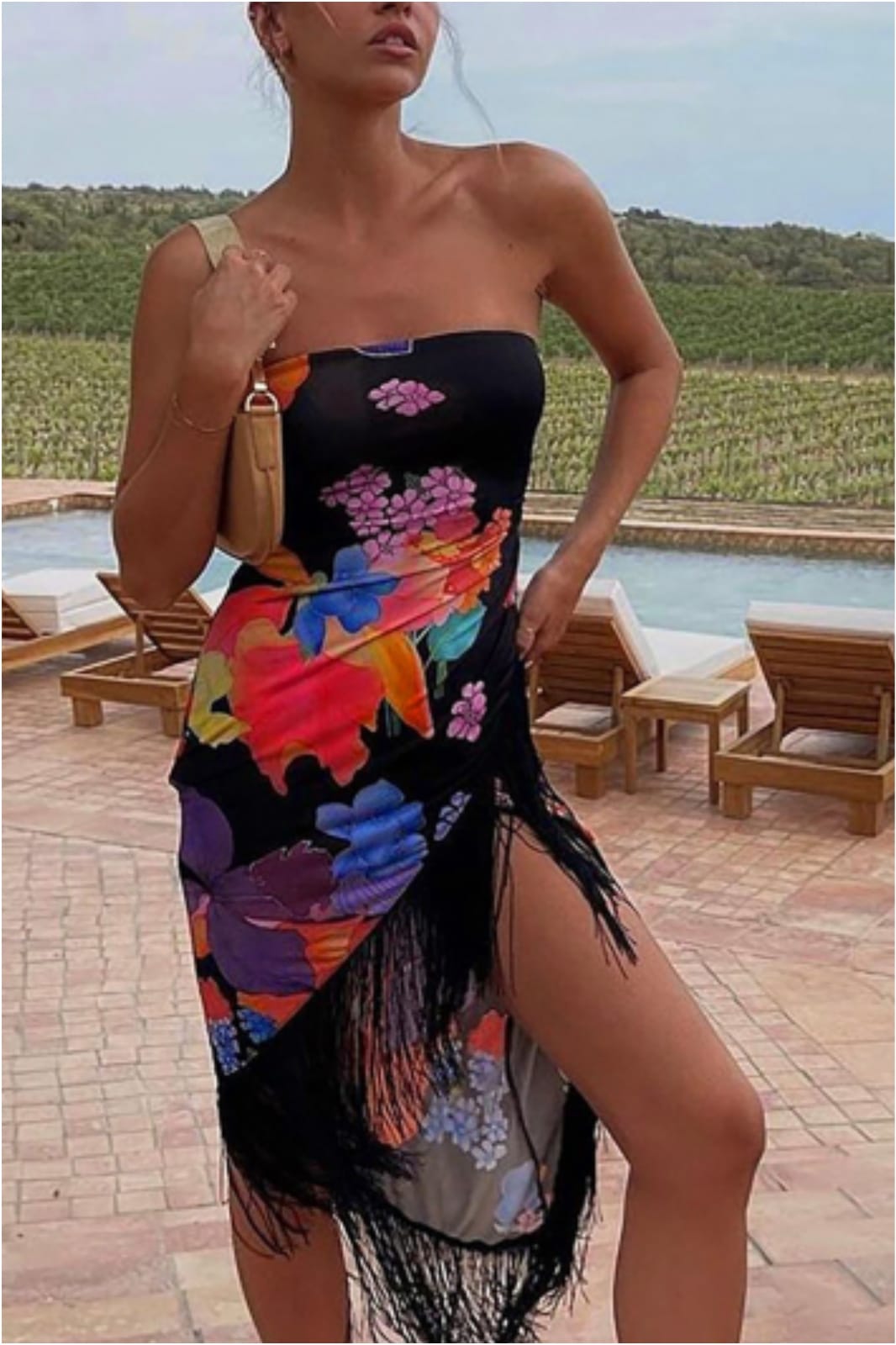 Vestido mujer estampado con flecos