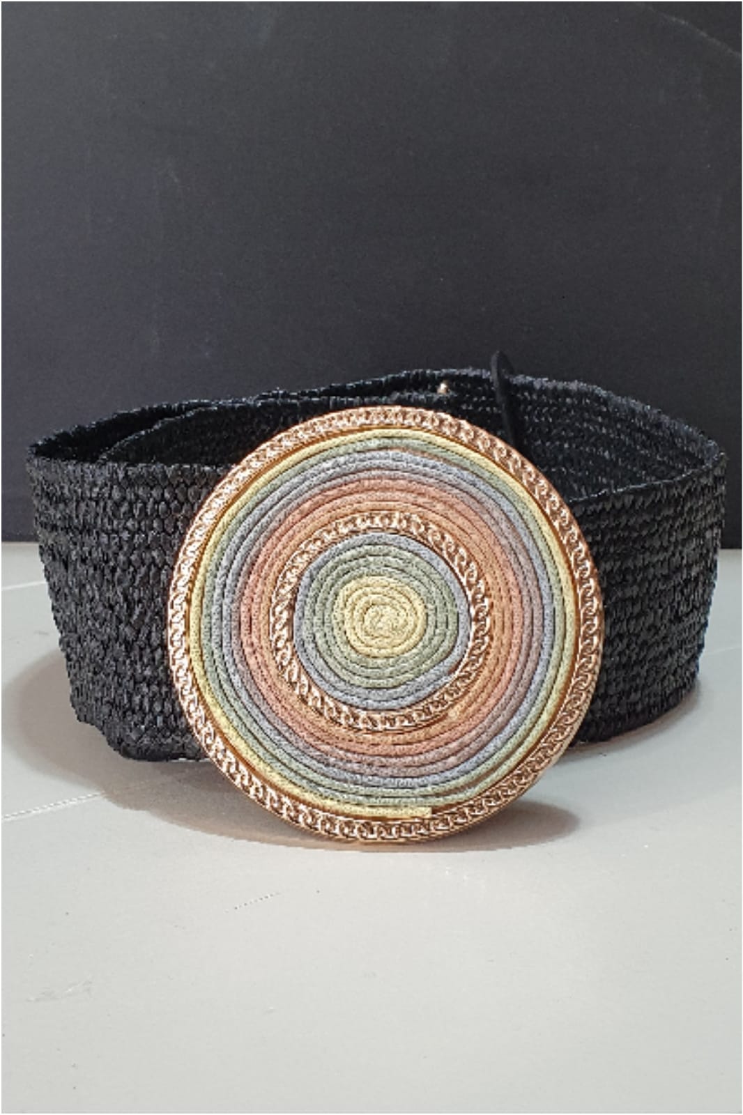 Cinturón elástico mujer hebilla redonda multicolor