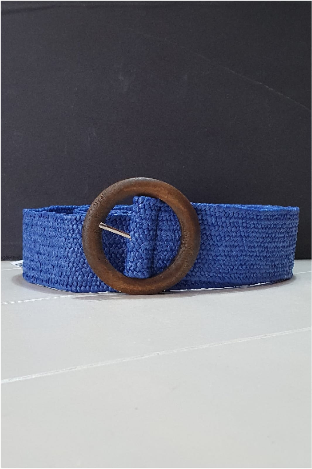 Cinturón elástico mujer hebilla redonda madera