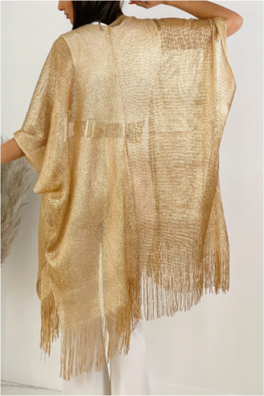 Kimono mujer brillo con flecos