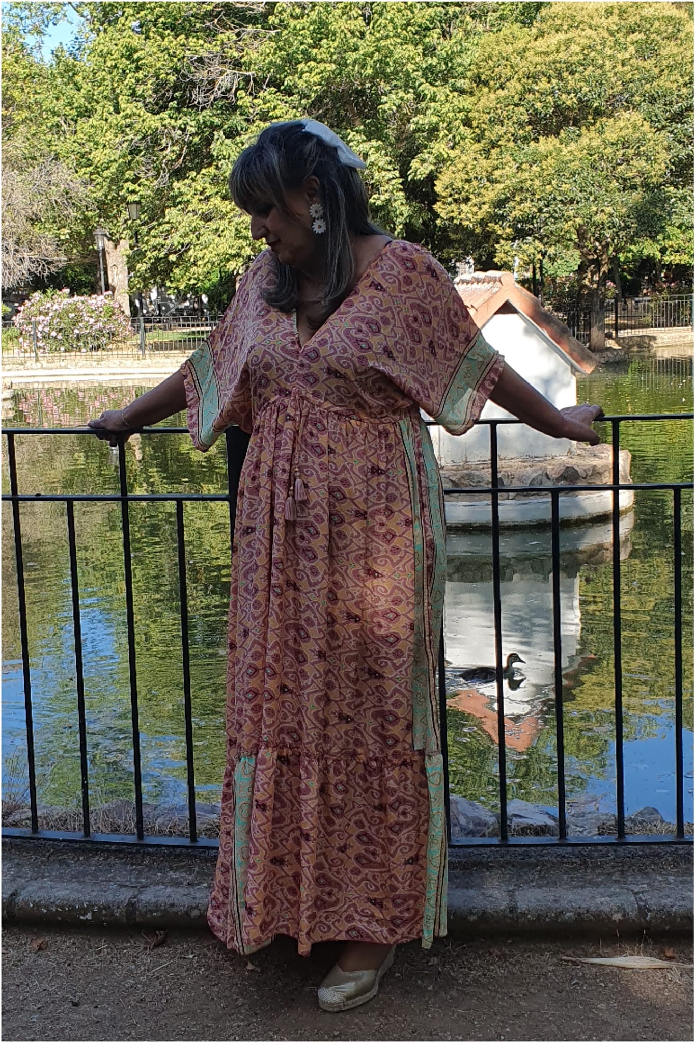 Vestido mujer seda largo estampado