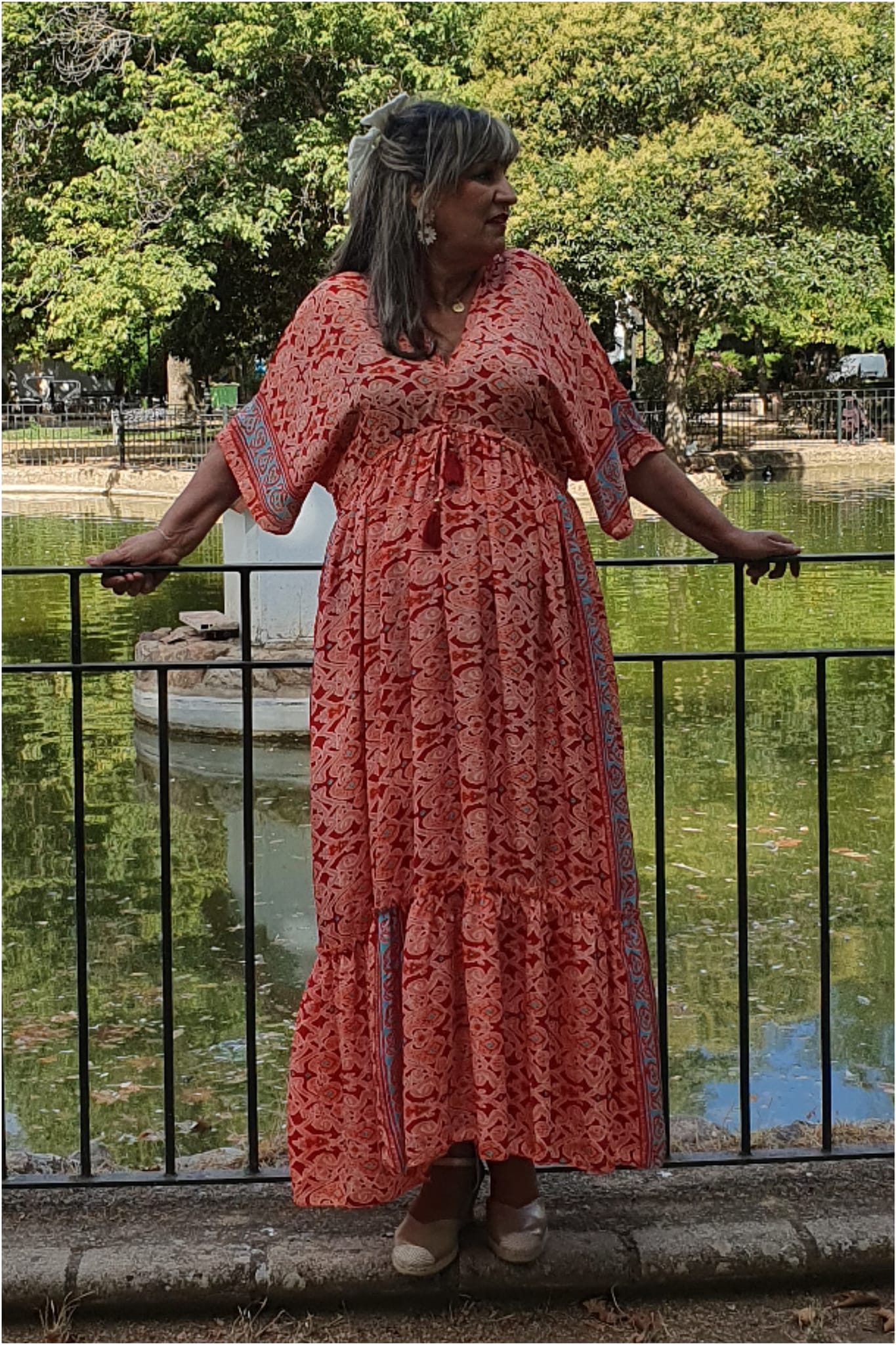 Vestido mujer seda largo estampado