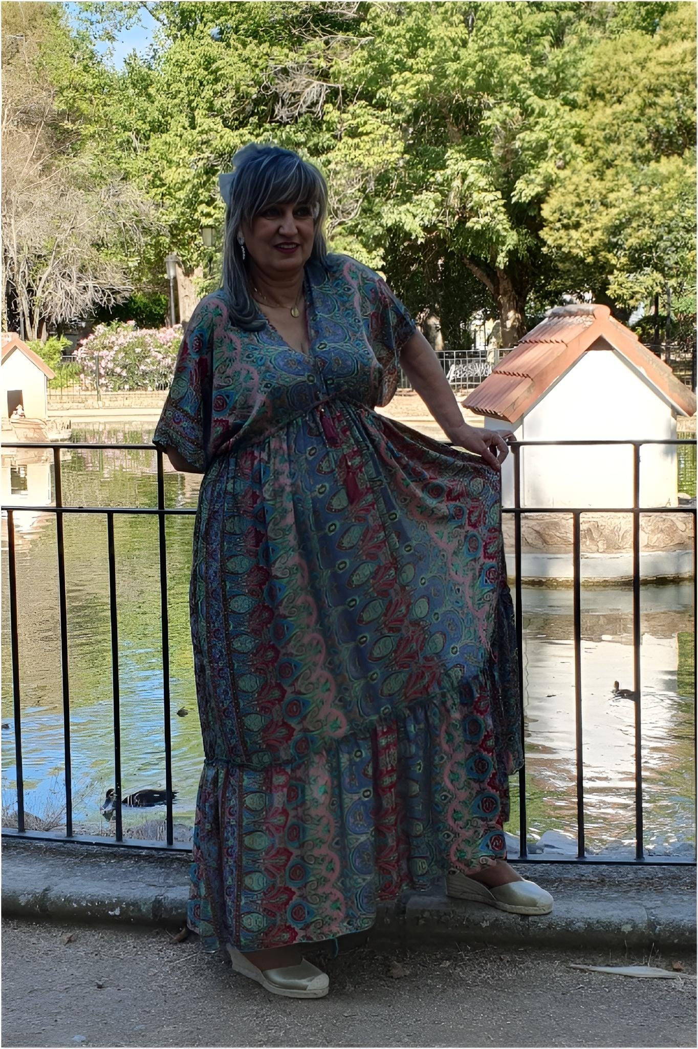 Vestido mujer seda largo estampado - Imagen 5