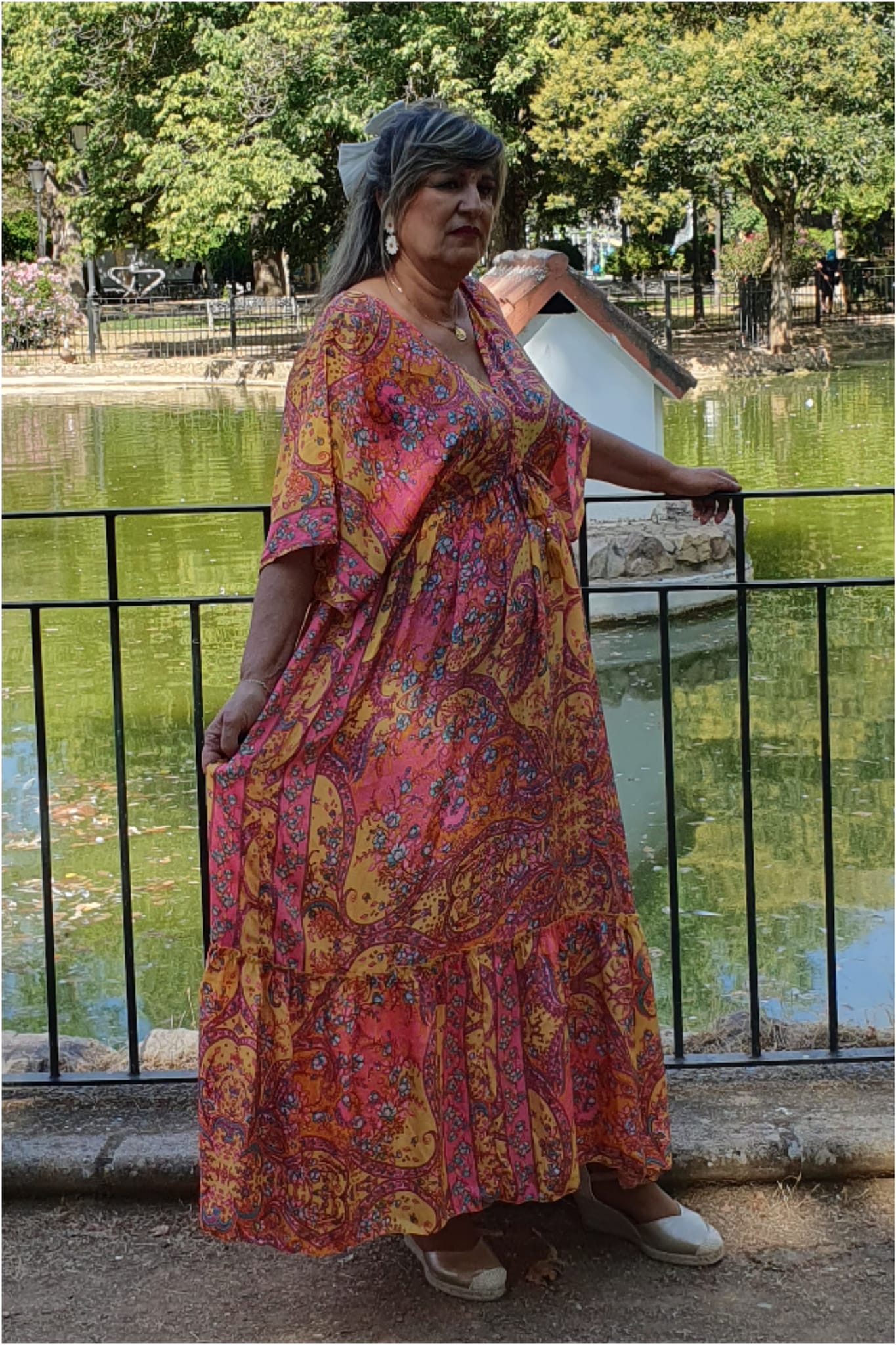 Vestido mujer seda largo estampado - Imagen 6