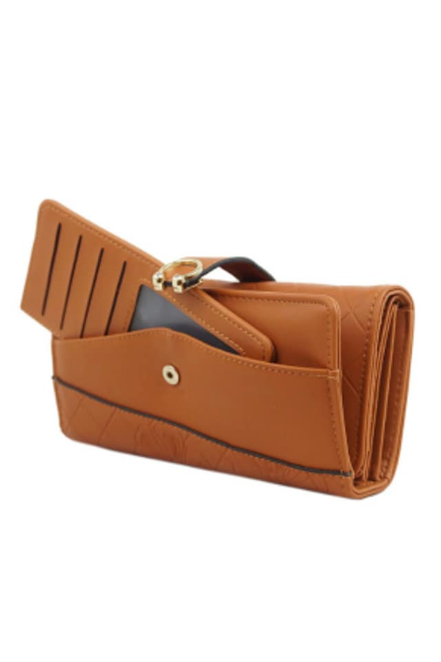 BILLETERA MUJER TEXTURA ESTAMPACIÓN FLORAL MARRÓN