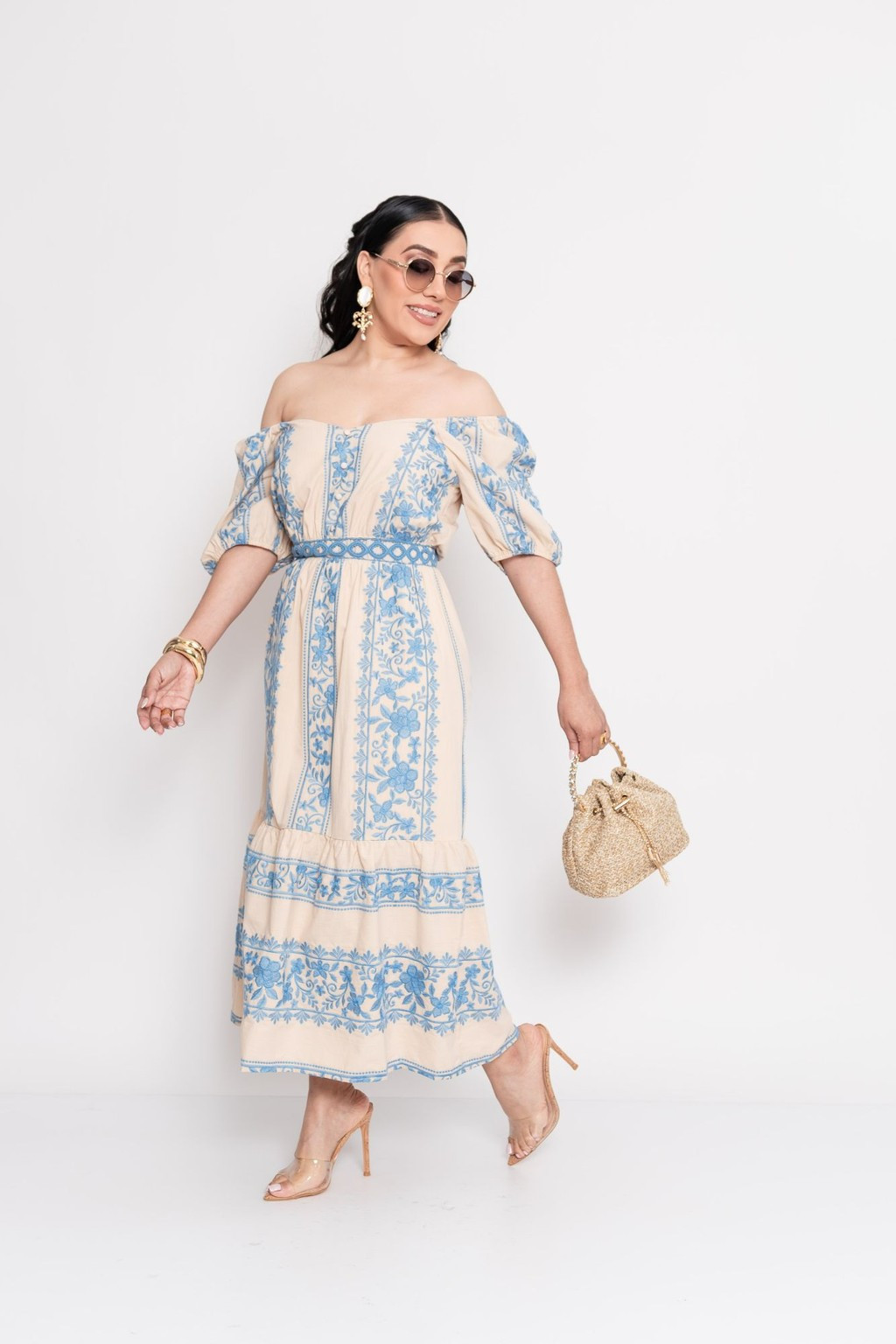 Midi Vestido Beige Blue P06959
