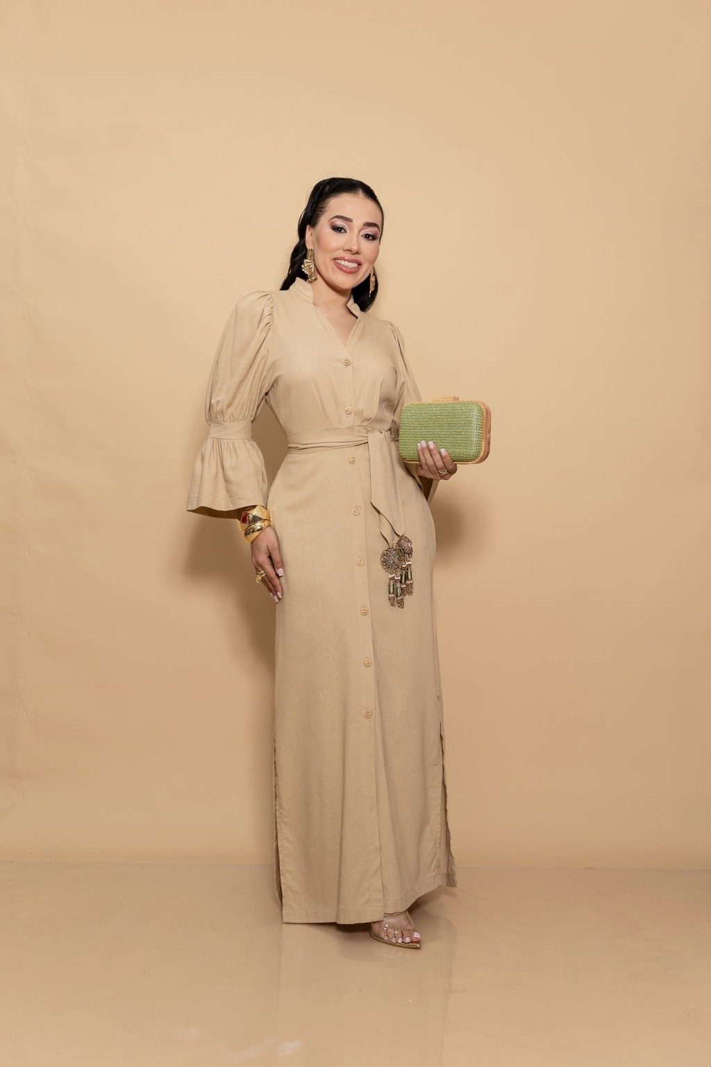 Midi Vestido Beige P06956