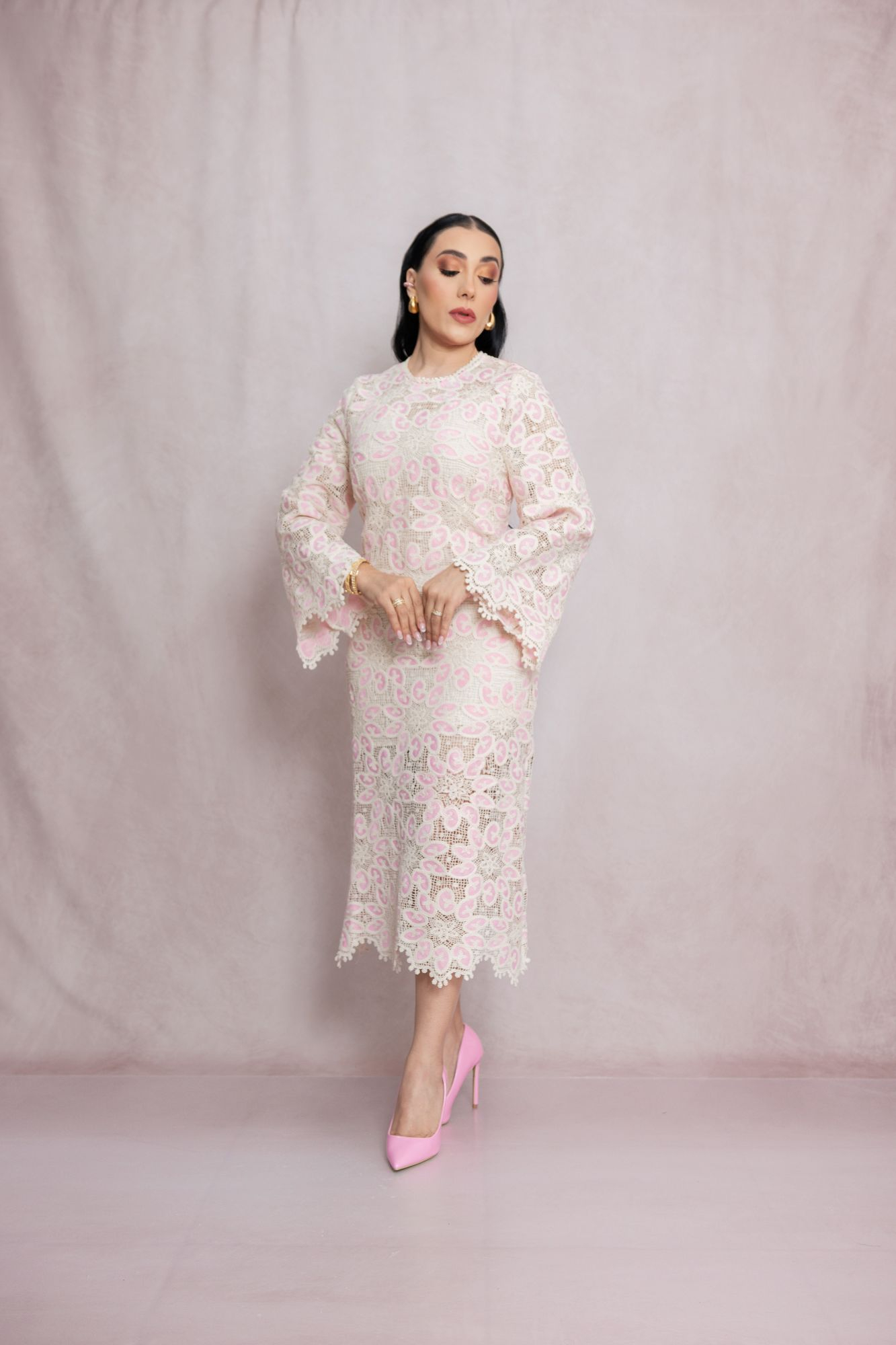 MIDI VESTIDO BEIGE PINK P06846