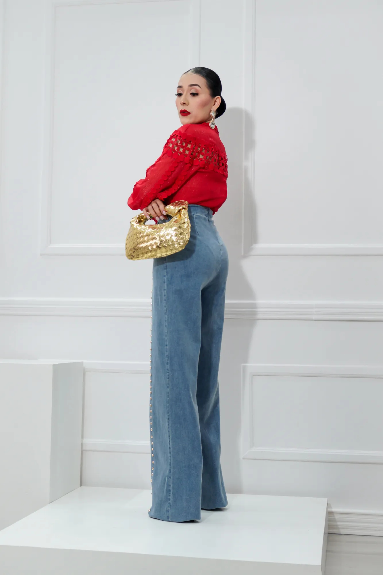 PALAZZO DENIM CON PERLAS P07085