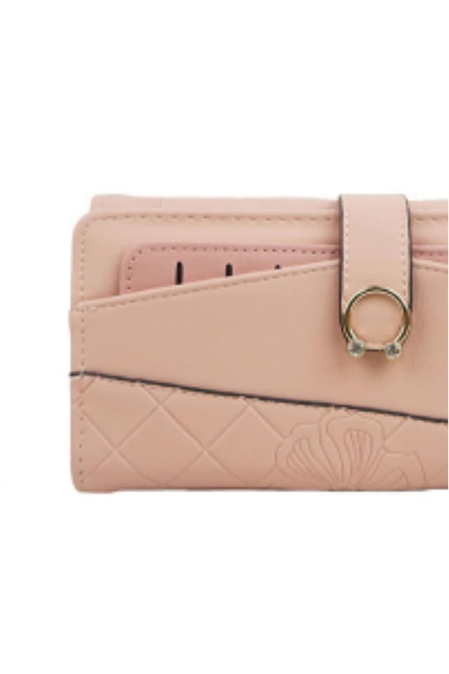 BILLETERA MUJER TEXTURA ESTAMPACIÓN FLORAL ROSA