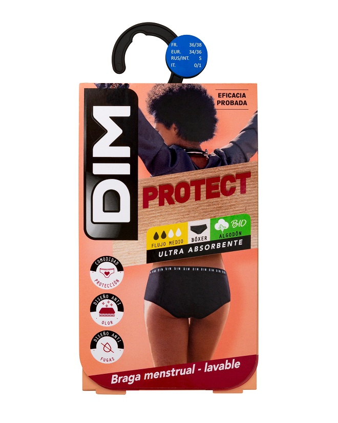 Culotte menstrual lavable de algodón bio* negro – flujo medio Dim Protect modelo aya talla m y l