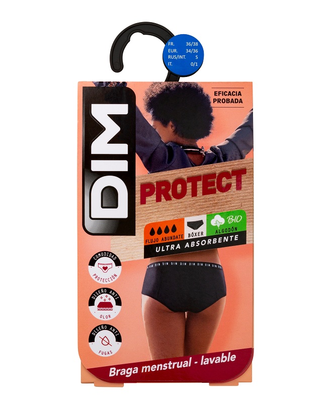 Culotte menstrual lavable de algodón bio* negro-flujo abundante Dim Protect modelo ayb talla s
