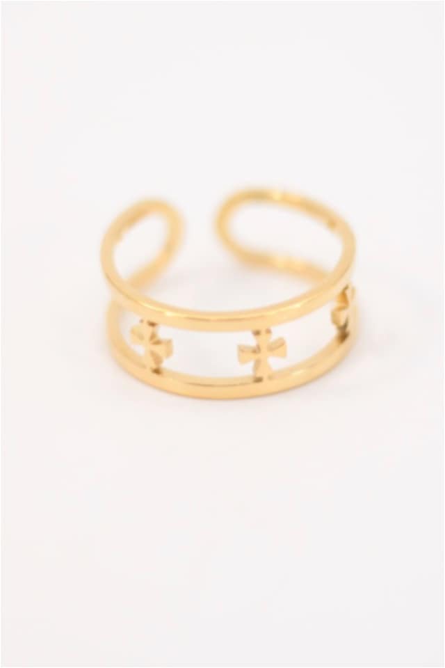 ANILLO MUJER ACERO DORADO CRUCES
