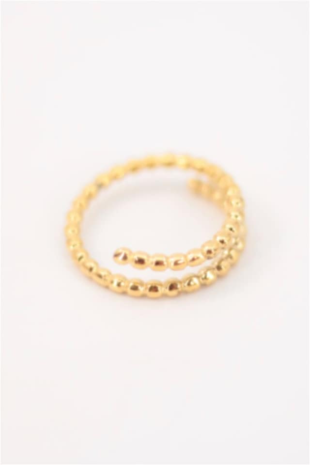ANILLO MUJER ACERO DORADO DOBLE BOLITAS