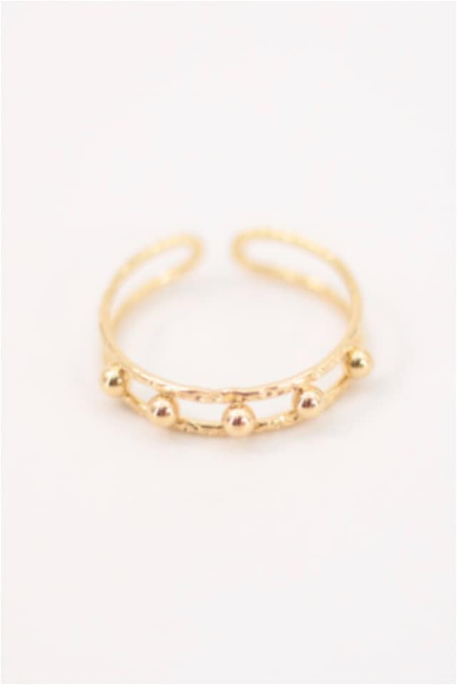 ANILLO MUJER ACERO DORADO DOBLE CHAPA CON BOLITAS