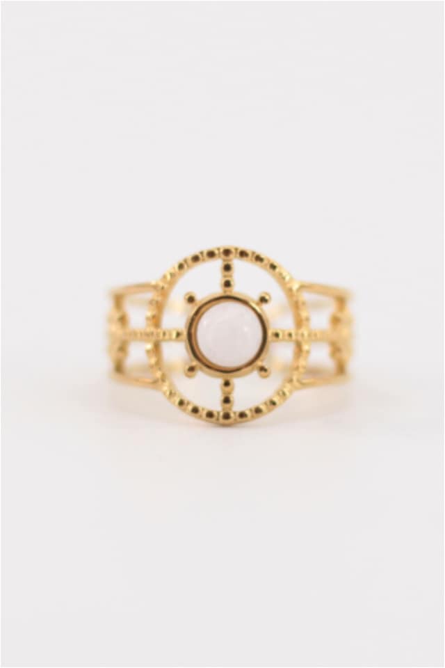 ANILLO MUJER ACERO DORADO PIEDRA BLANCA AJUSTABLE