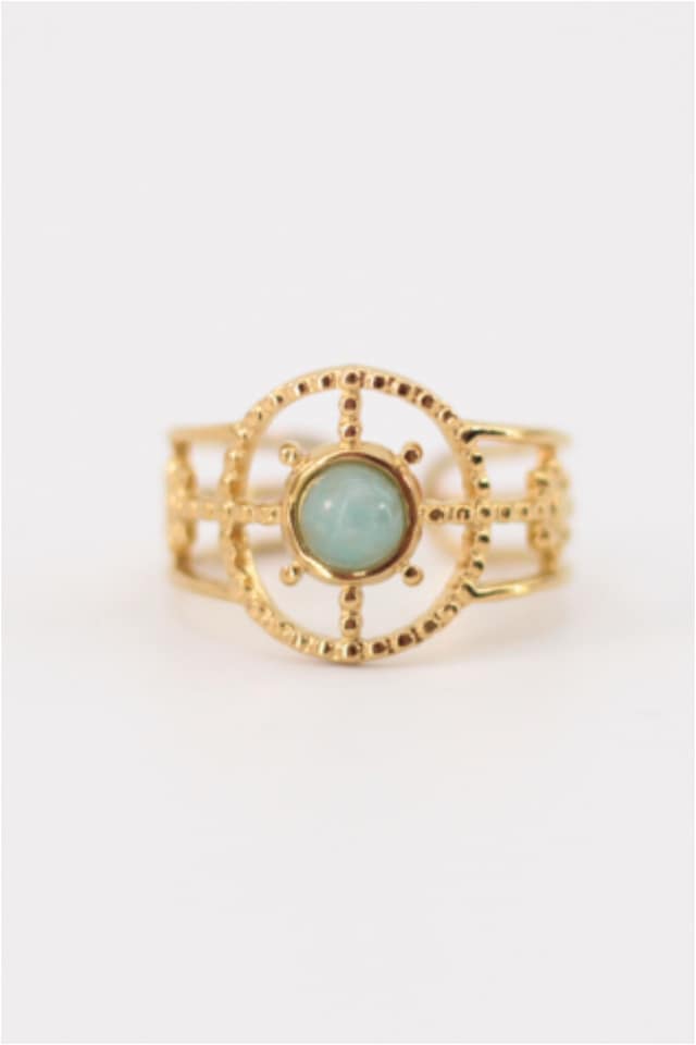 ANILLO MUJER ACERO DORADO PIEDRA TURQUESA AJUSTABLE