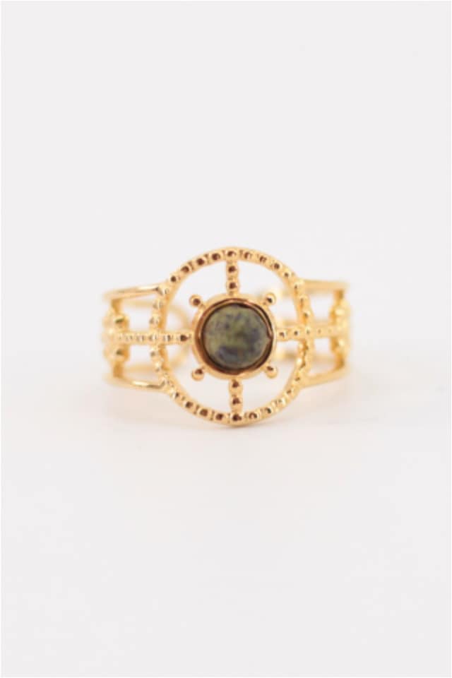 ANILLO MUJER ACERO DORADO PIEDRA VERDE AJUSTABLE