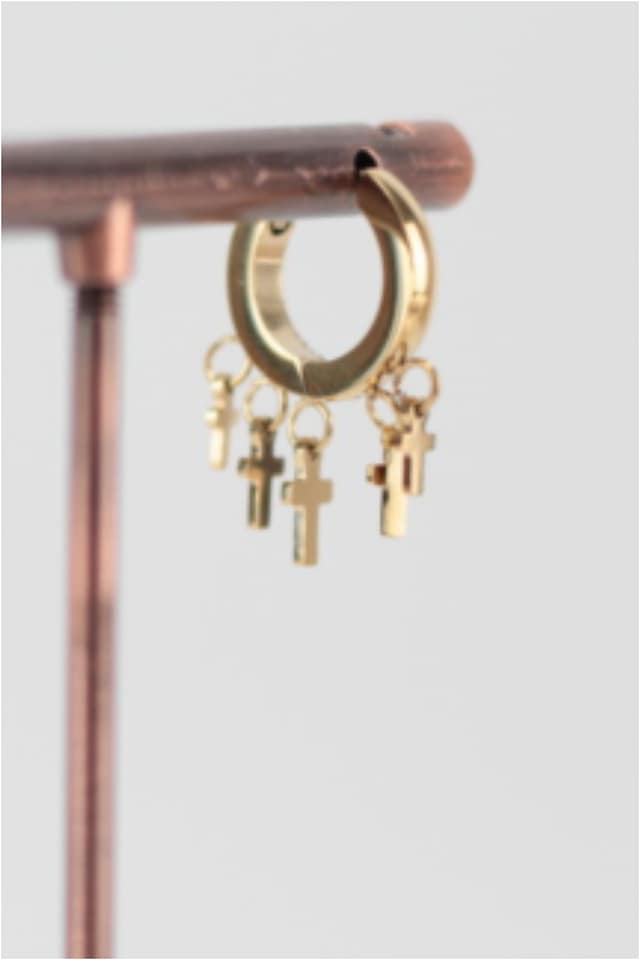 PENDIENTE ACERO DORADO ARO CRUCES MUJER