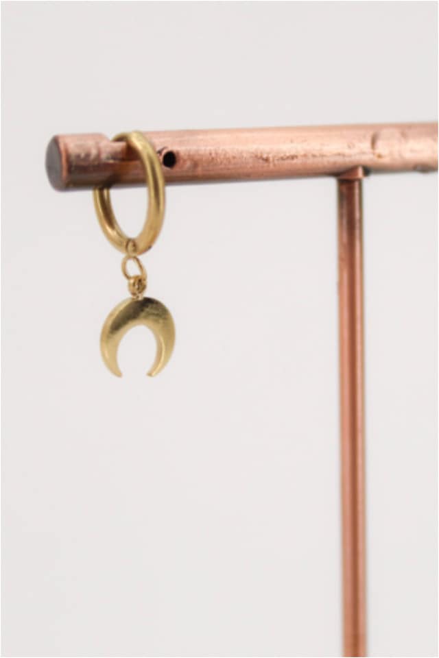 Pendientes mujer acero dorado aros luna invertida
