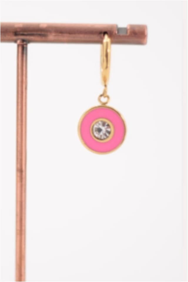 Pendientes acero dorado esmaltado rosa