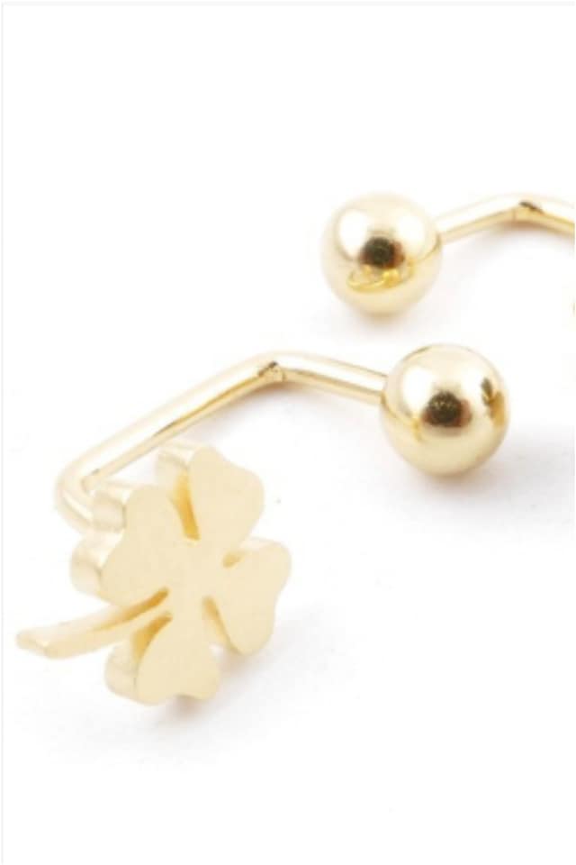 Pendientes mujer acero dorado barra trébol