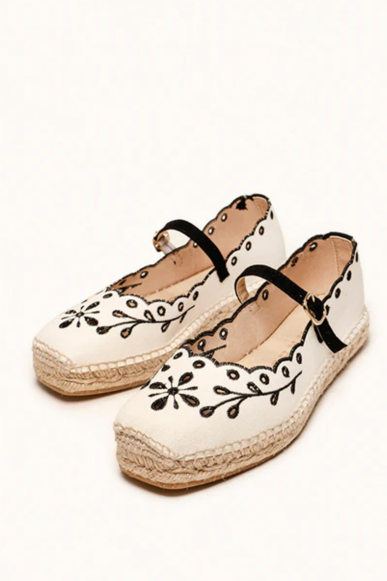 Alpargata plana de lona CAMPANILLA BORDADA NEGRO - Imagen 4