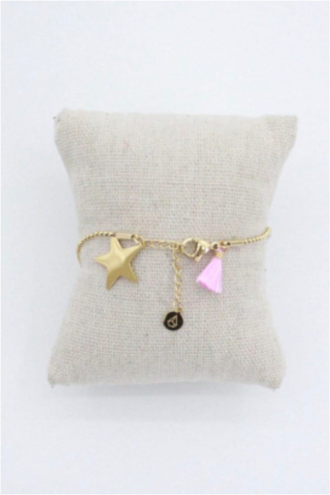 Pulsera mujer acero dorado estrella y pompón