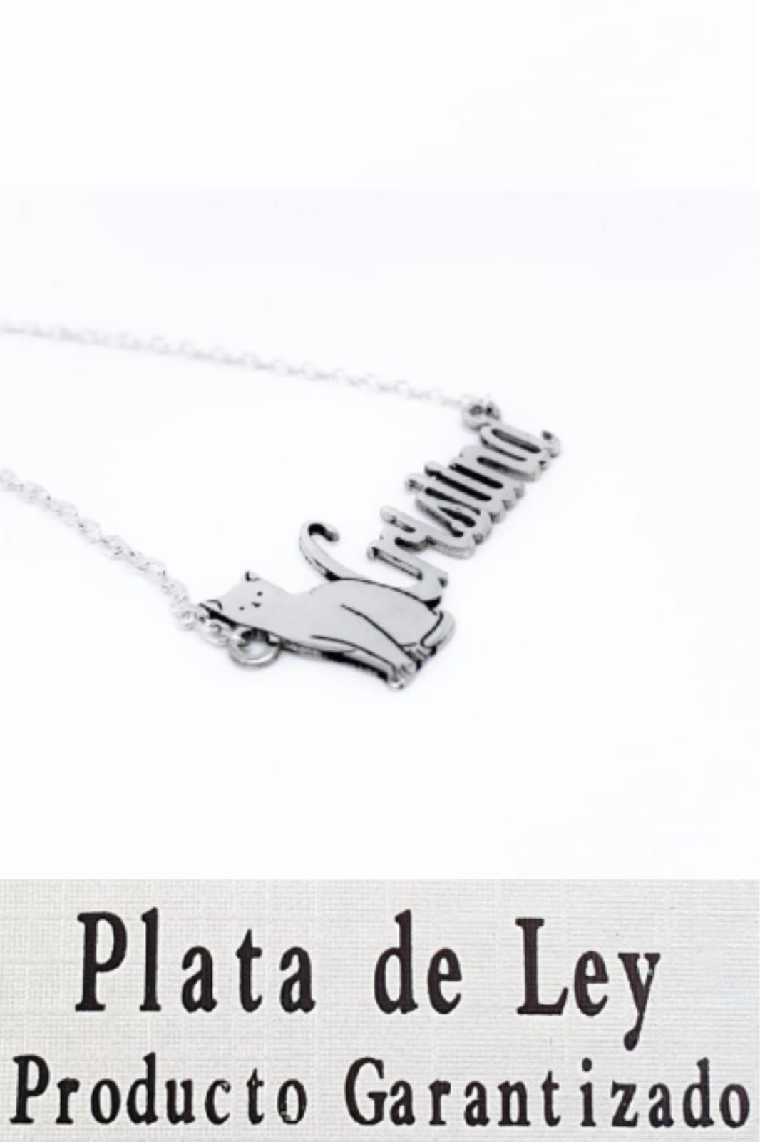 Gargantilla GATO con nombre en Plata de ley