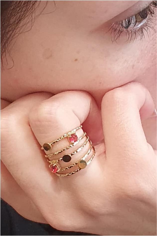 Anillo mujer acero dorado cristales colores