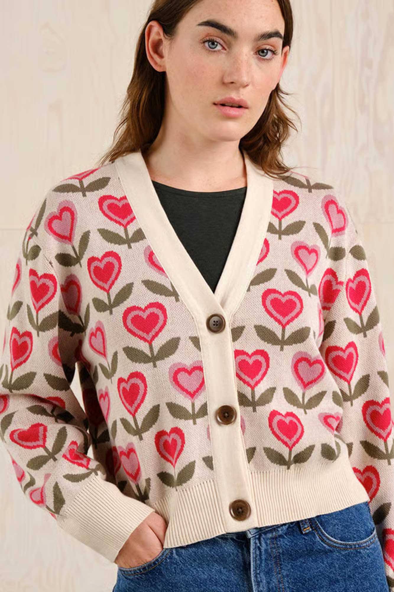 Cárdigan de algodón orgánico FLOWERS VAINILLA