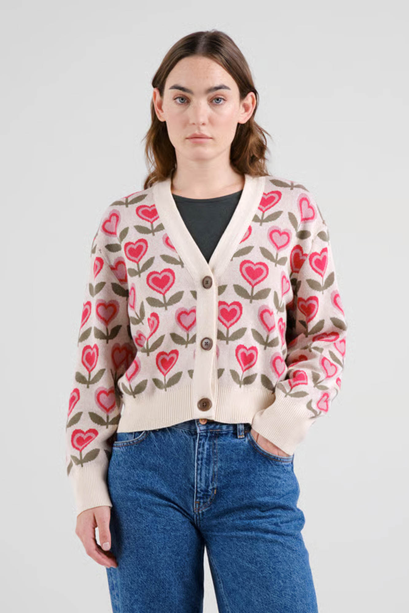 Cárdigan de algodón orgánico FLOWERS VAINILLA