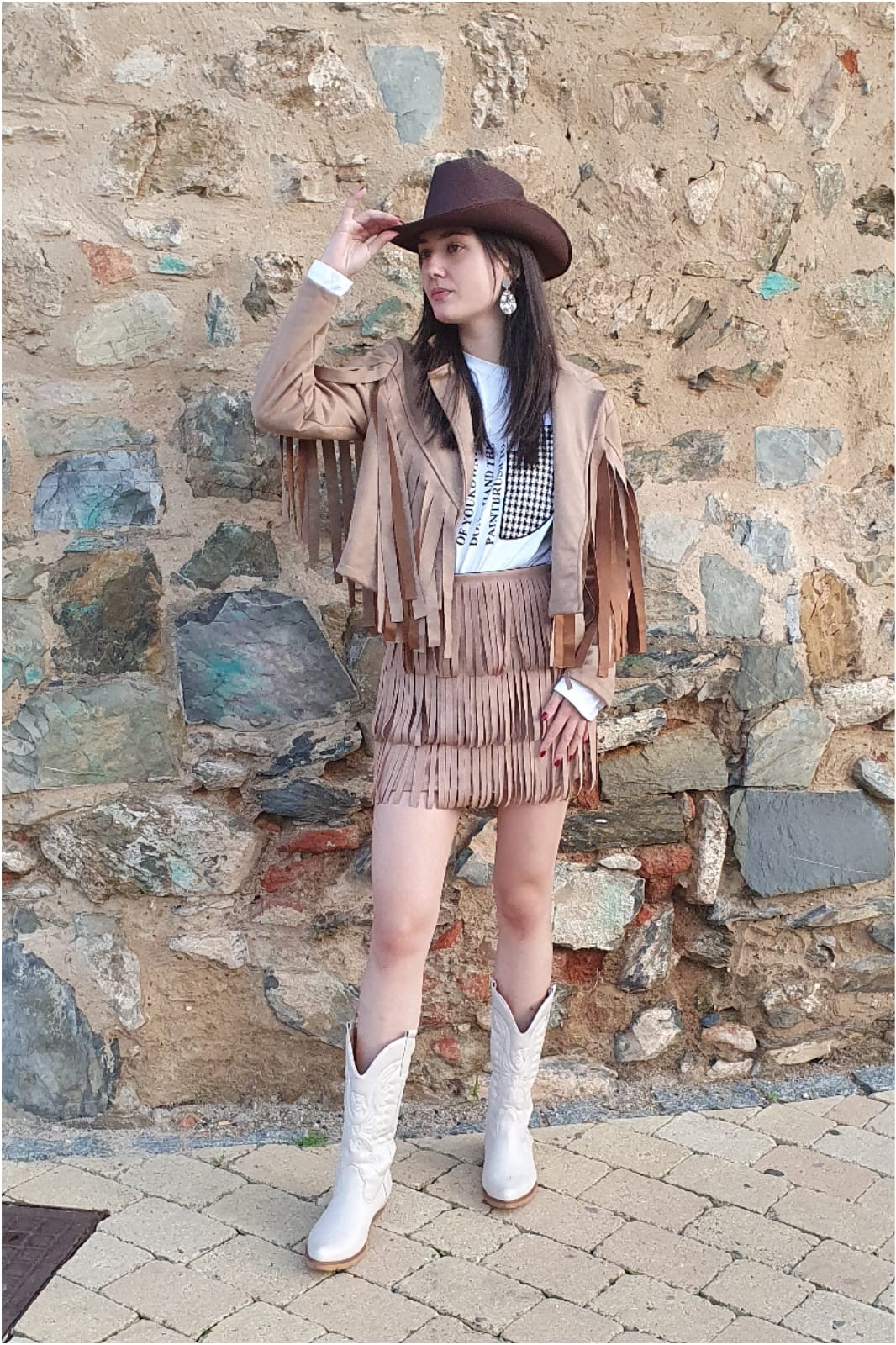 Falda mujer antelina flecos