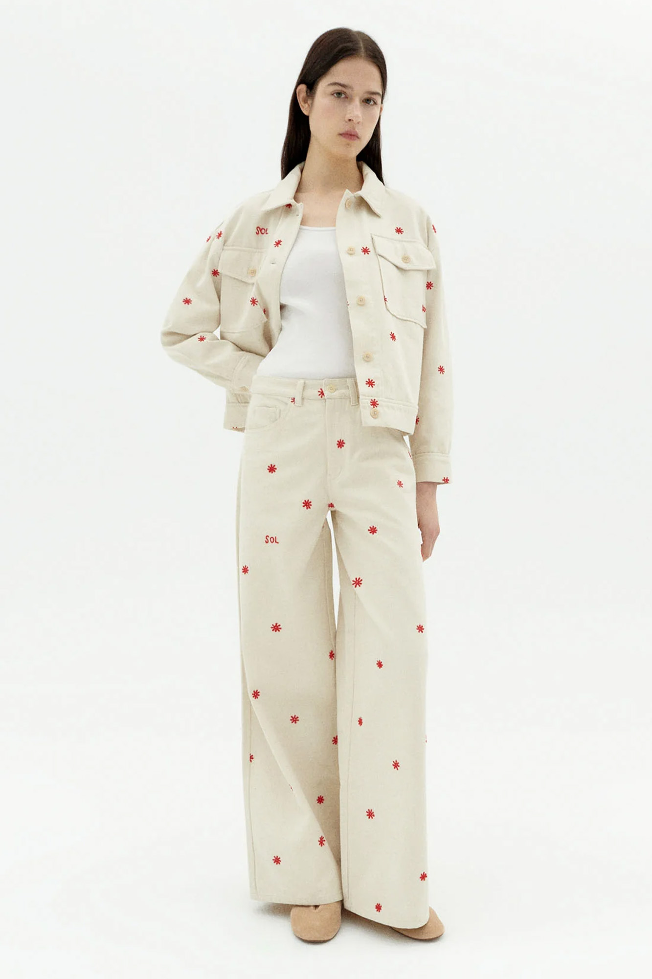 Pantalón crudo bordado HEDDA