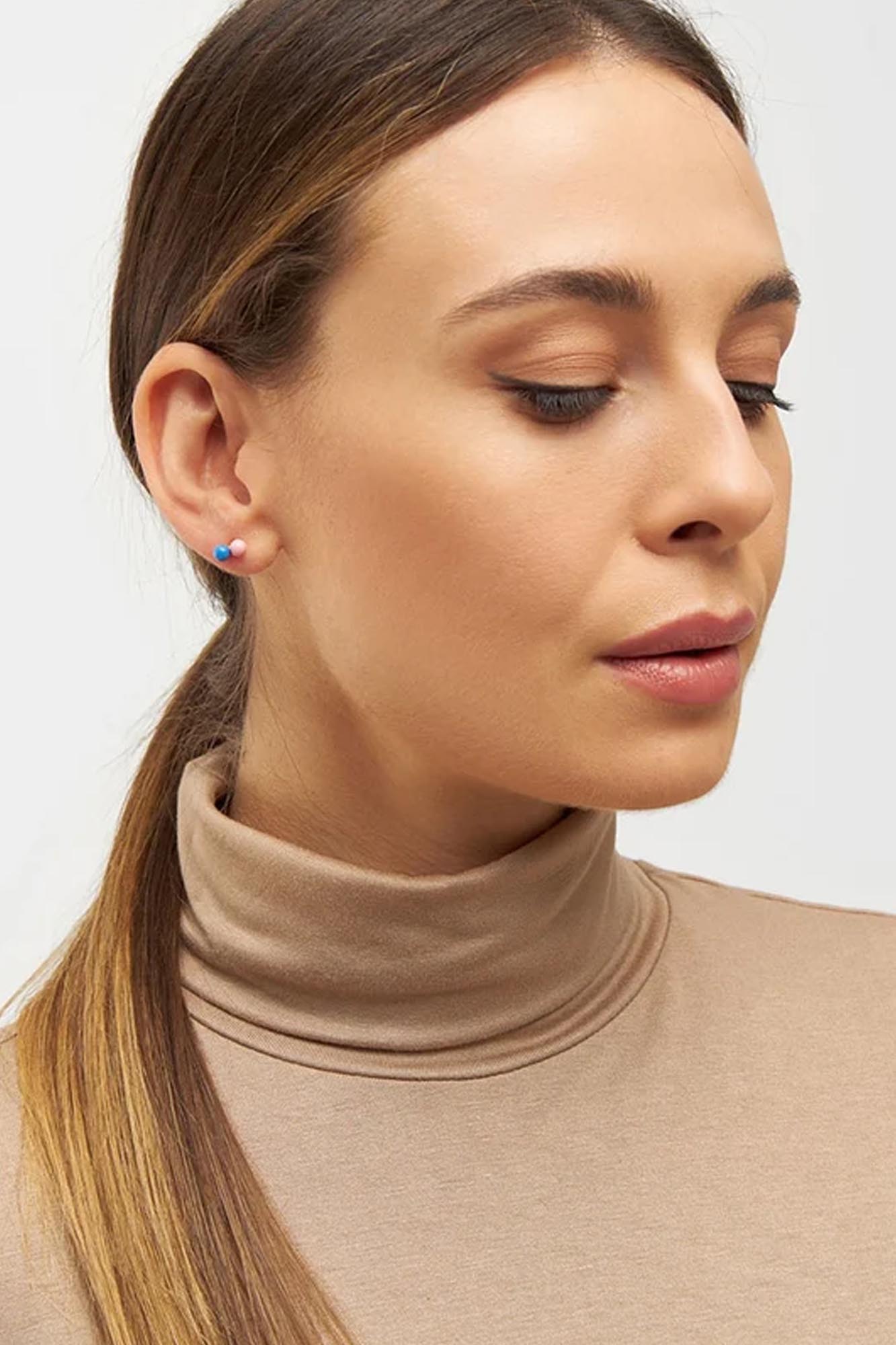 Pendiente de 1 pieza DOBLE BOLA bañados en oro - Imagen 3