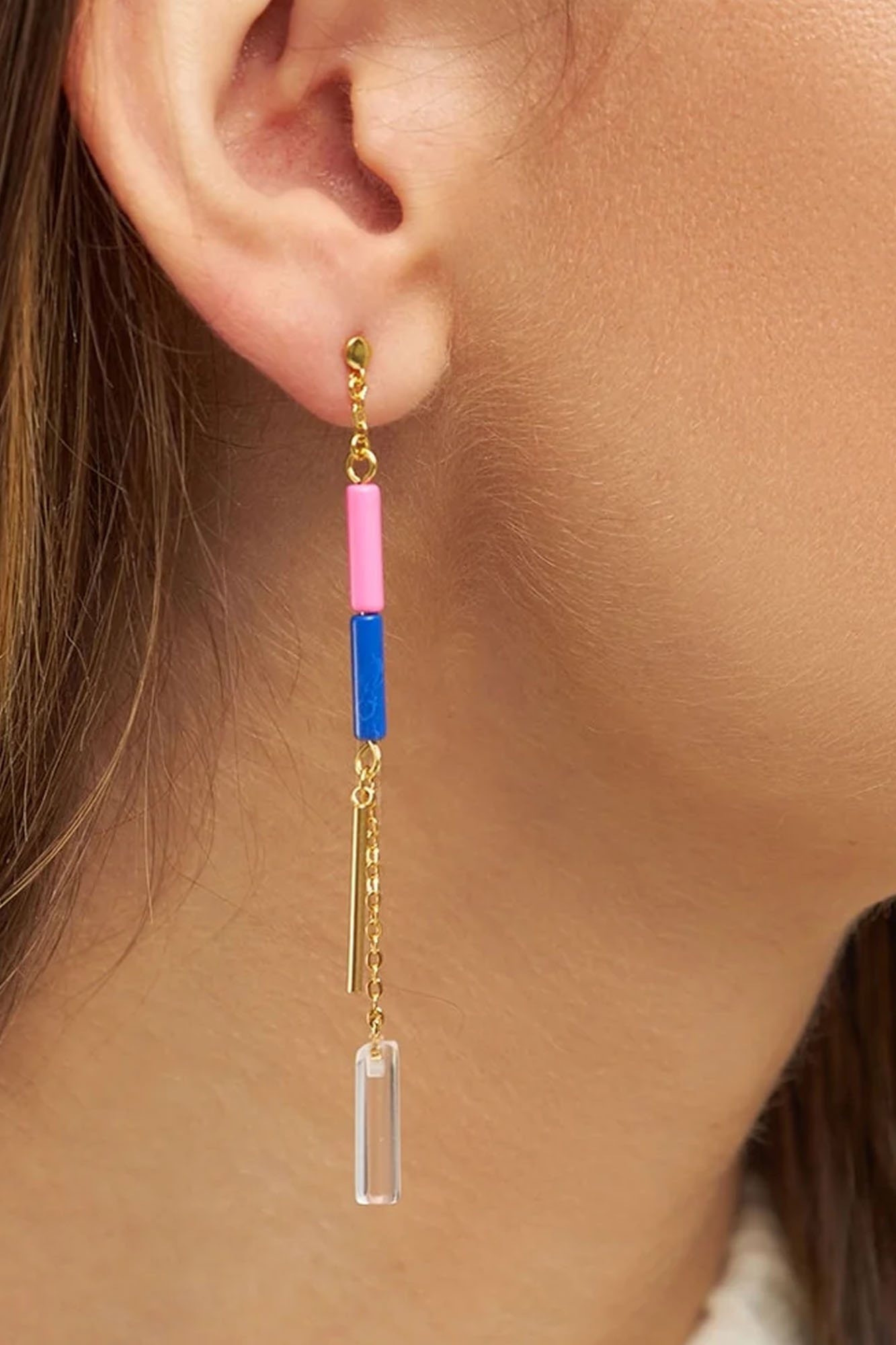 Pendiente largo 1 pieza CRYSTAL chapado en oro