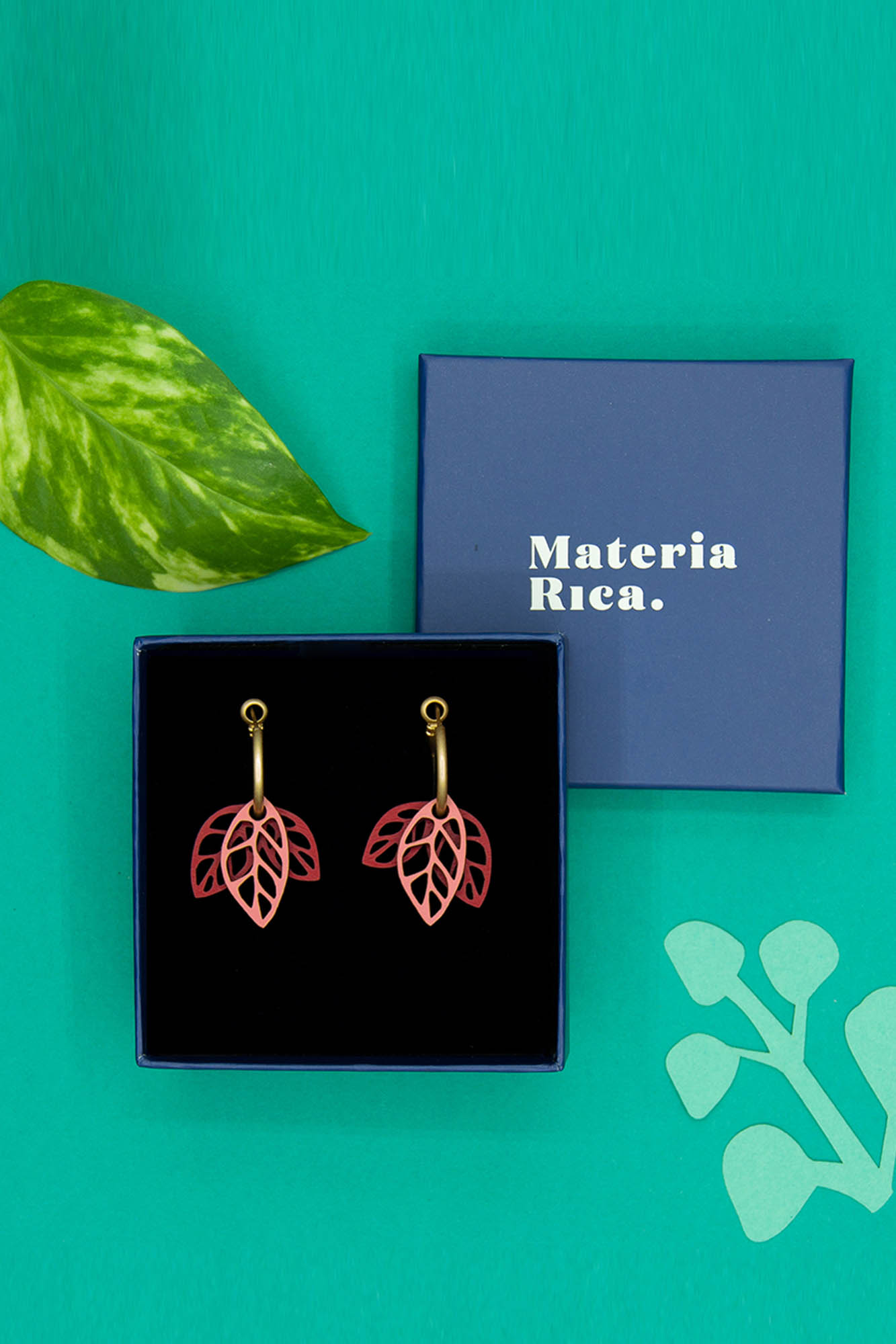 Pendientes de madera RUSTLING LEAVES RED - Imagen 3