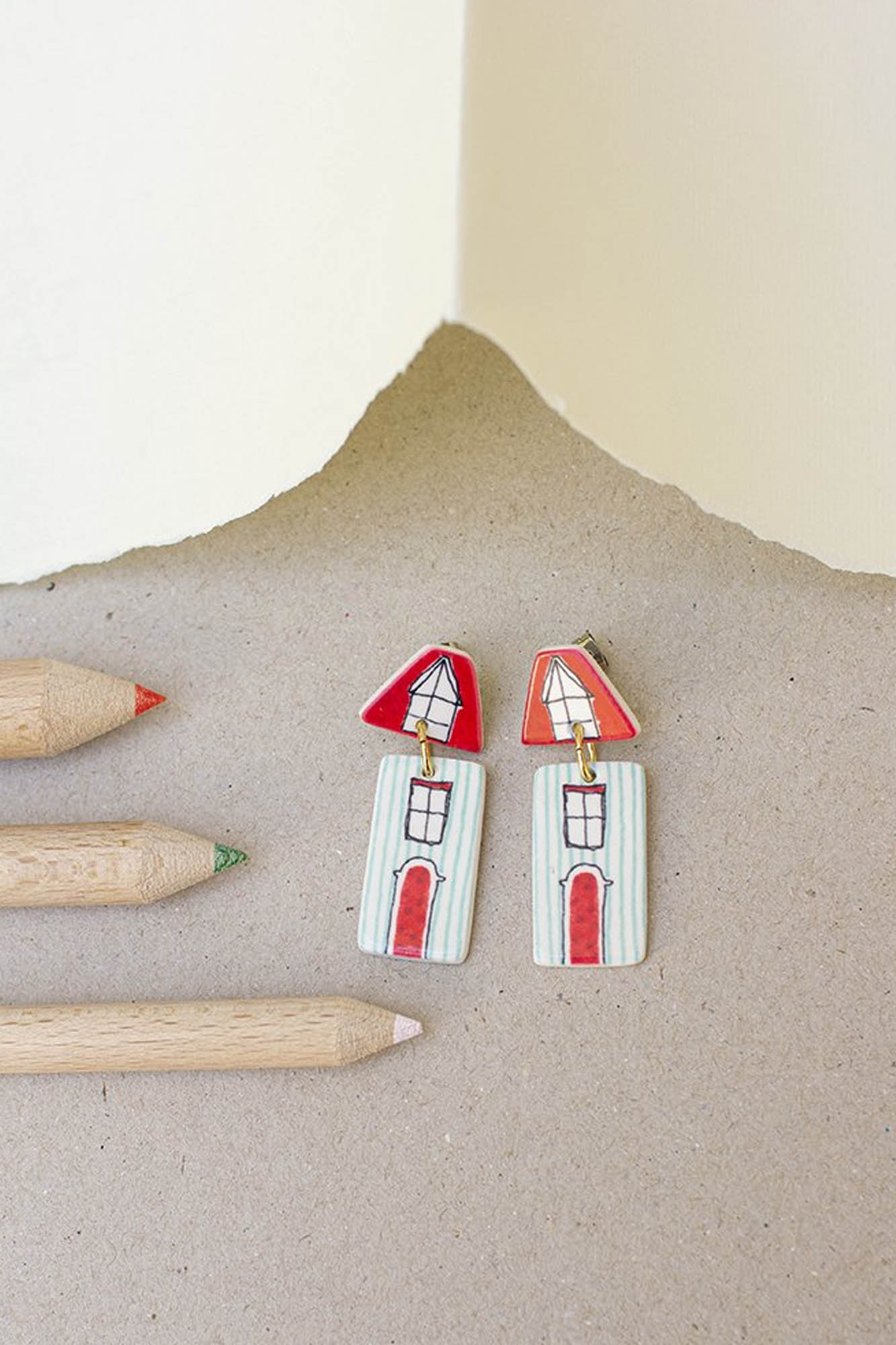 Pendientes de porcelana CASITAS AZULES