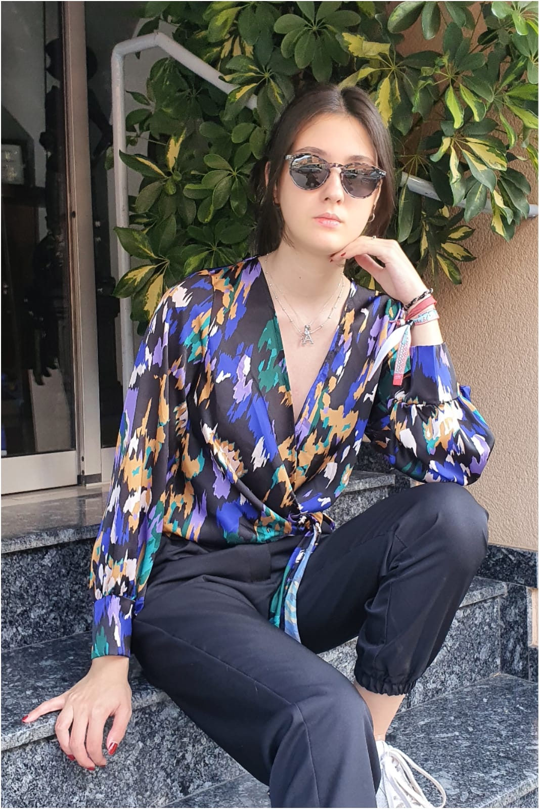 Blusa mujer estampada con nudo